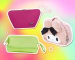 Picture of three makeup bags on colorful graphic background