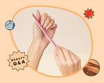 Picture of a person filing their nails on a cream-colored graphic background with a starburst shape that reads "Beauty Q&A"